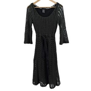 Madison Leigh Crochet Overlay Black Dress Sz Small Witchy Gothic Whisigoth Lined